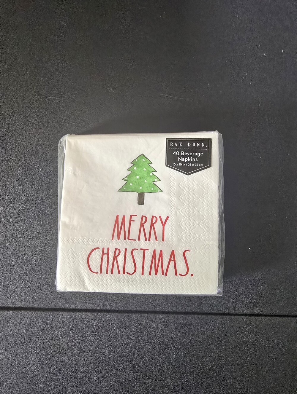 Rae Dunn White Napkins with Green Tree and Red Text